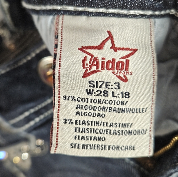 L a idol rhinestone studded bling capri jeans size 3 - Picture 6 of 15